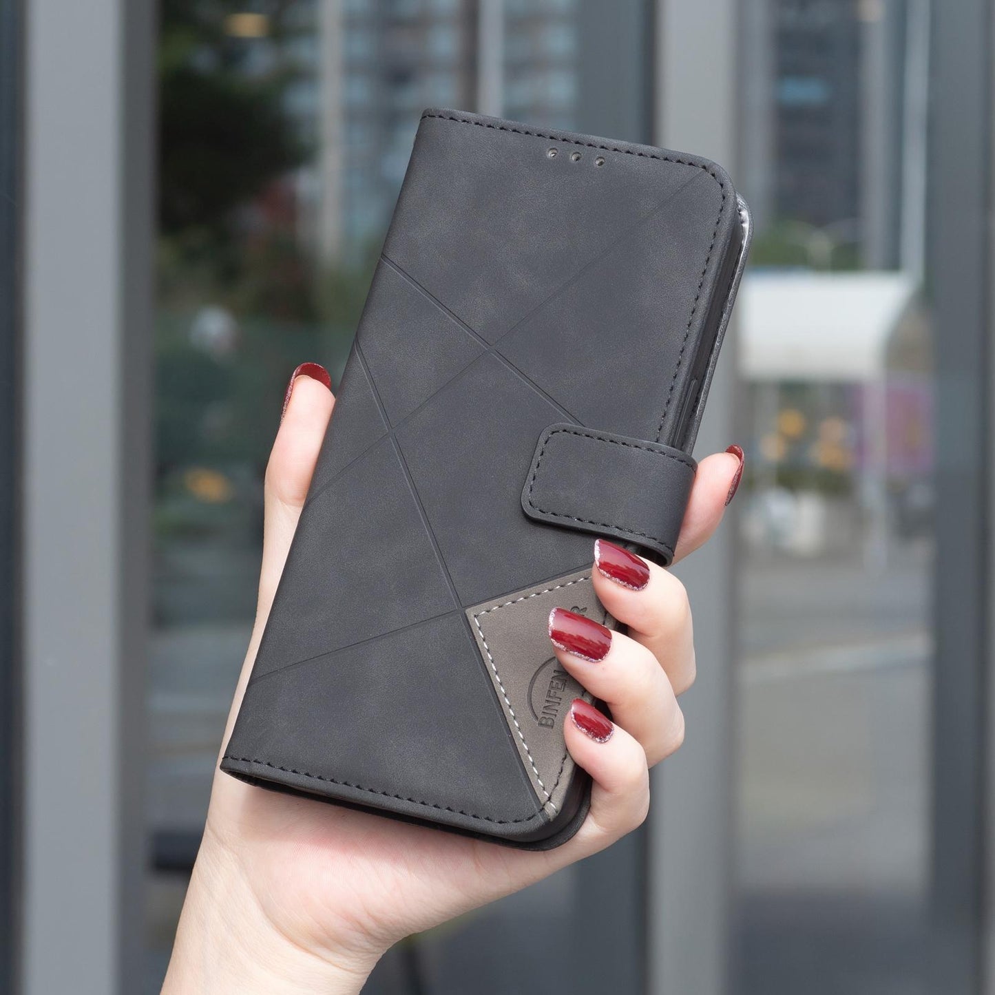 For Redmi K90 Pro Max/Poco F8 Ultra Magnetic Buckle Rhombus Texture Leather Phone Case(Black)