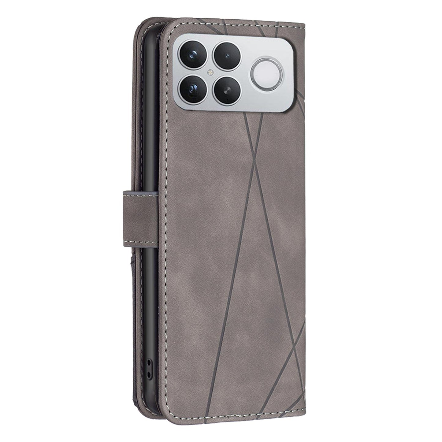 For Redmi K90 Pro Max/Poco F8 Ultra Magnetic Buckle Rhombus Texture Leather Phone Case(Grey)