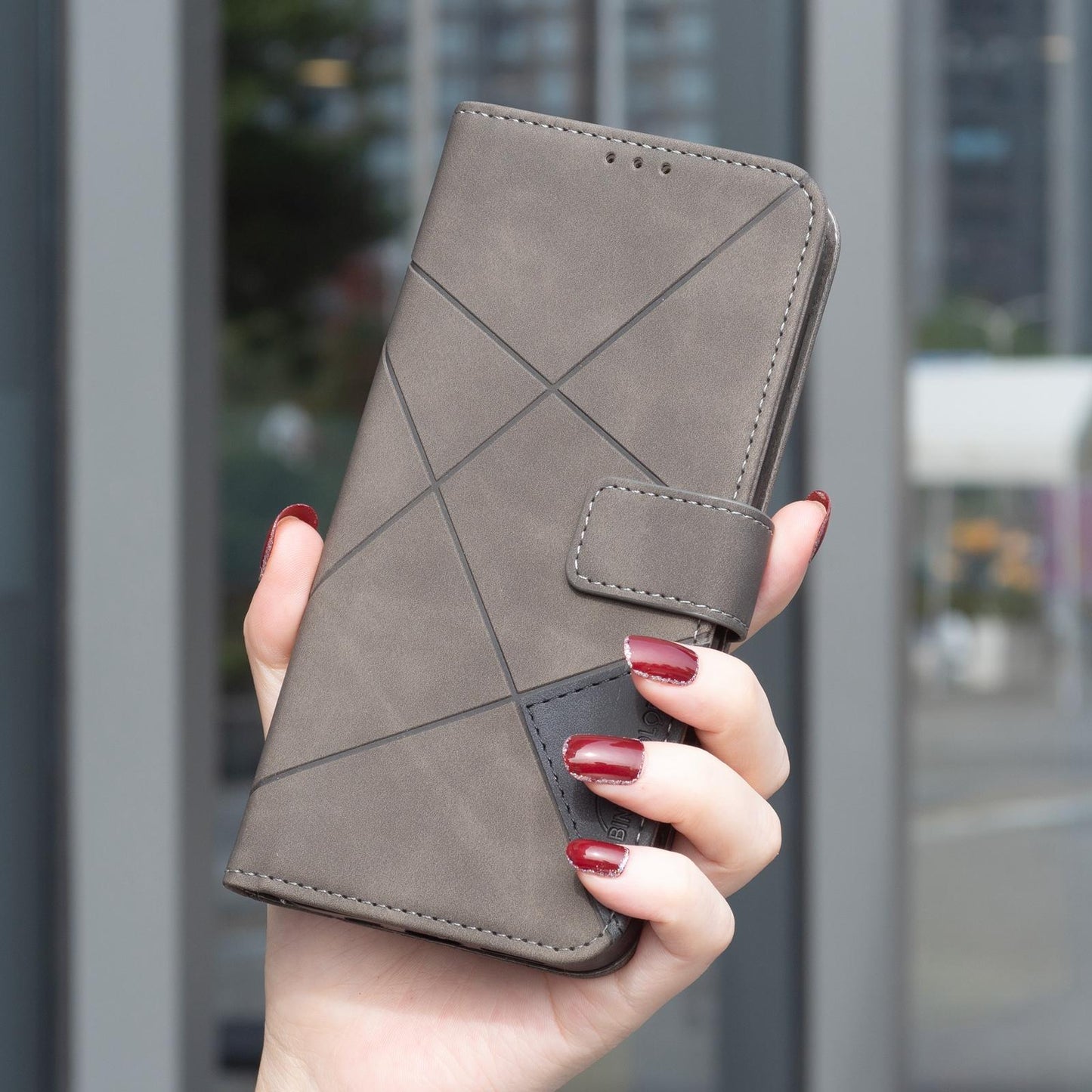 For Redmi K90 Pro Max/Poco F8 Ultra Magnetic Buckle Rhombus Texture Leather Phone Case(Grey)