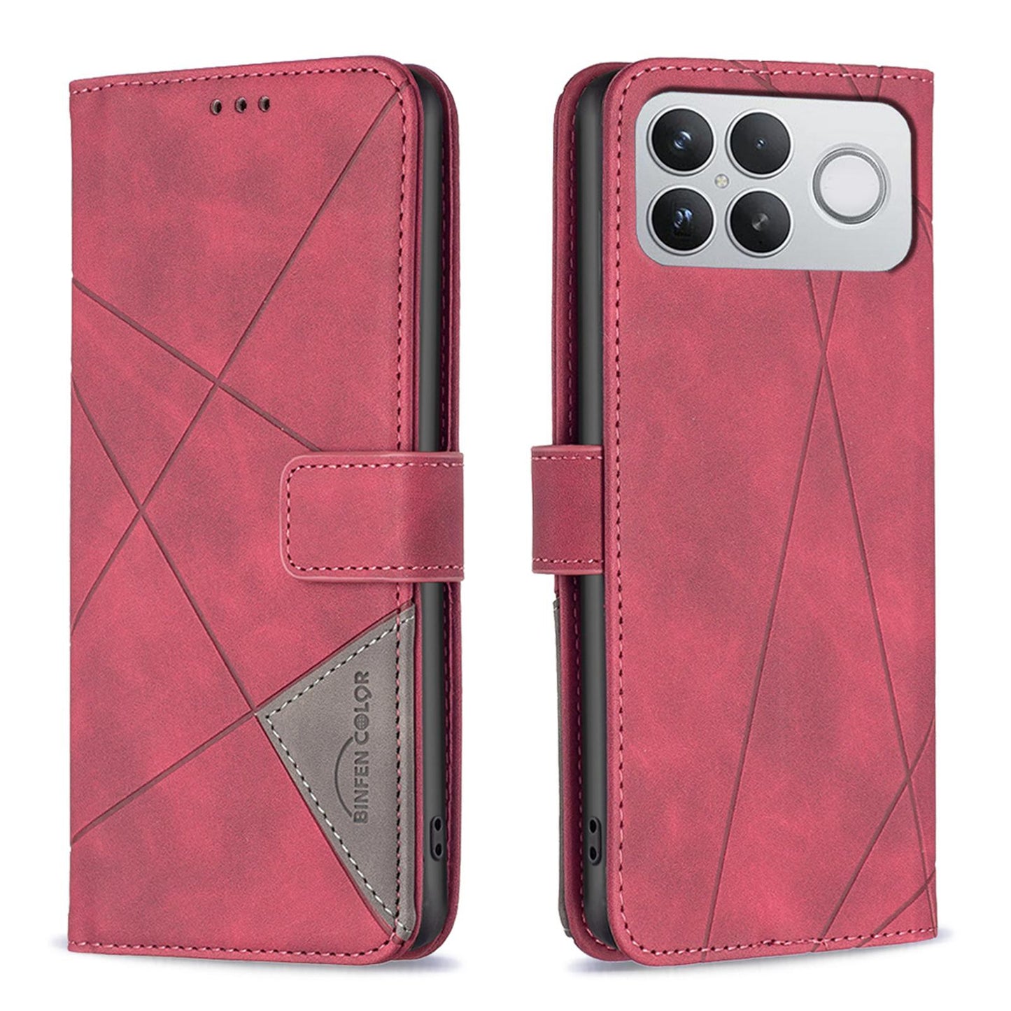 For Redmi K90 Pro Max/Poco F8 Ultra Magnetic Buckle Rhombus Texture Leather Phone Case(Red)