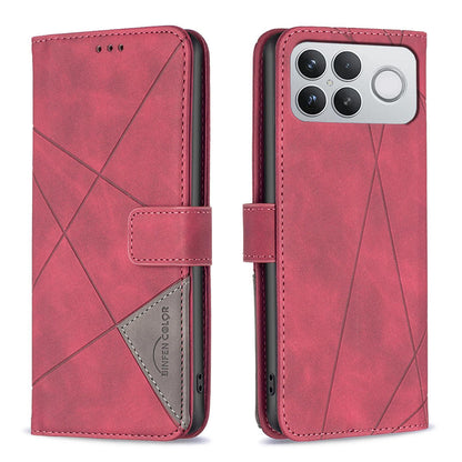 For Redmi K90 Pro Max/Poco F8 Ultra Magnetic Buckle Rhombus Texture Leather Phone Case(Red)