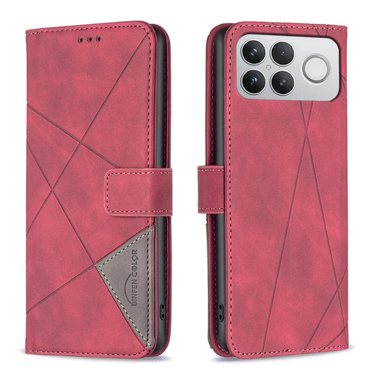 For Redmi K90 Pro Max/Poco F8 Ultra Magnetic Buckle Rhombus Texture Leather Phone Case(Red)