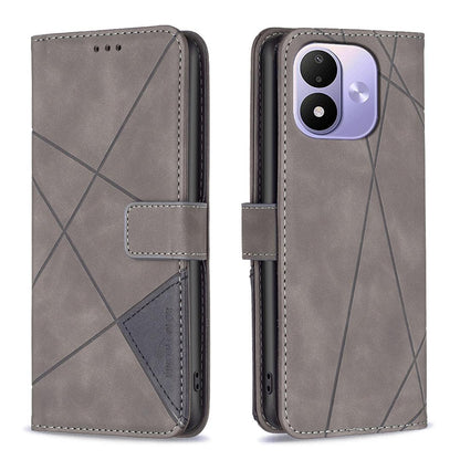For Redmi Note 17 Pro 5G Global 163mm Magnetic Buckle Rhombus Texture Leather Phone Case(Grey)