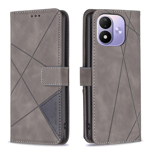 For Redmi Note 17 Pro 5G Global 163mm Magnetic Buckle Rhombus Texture Leather Phone Case(Grey)