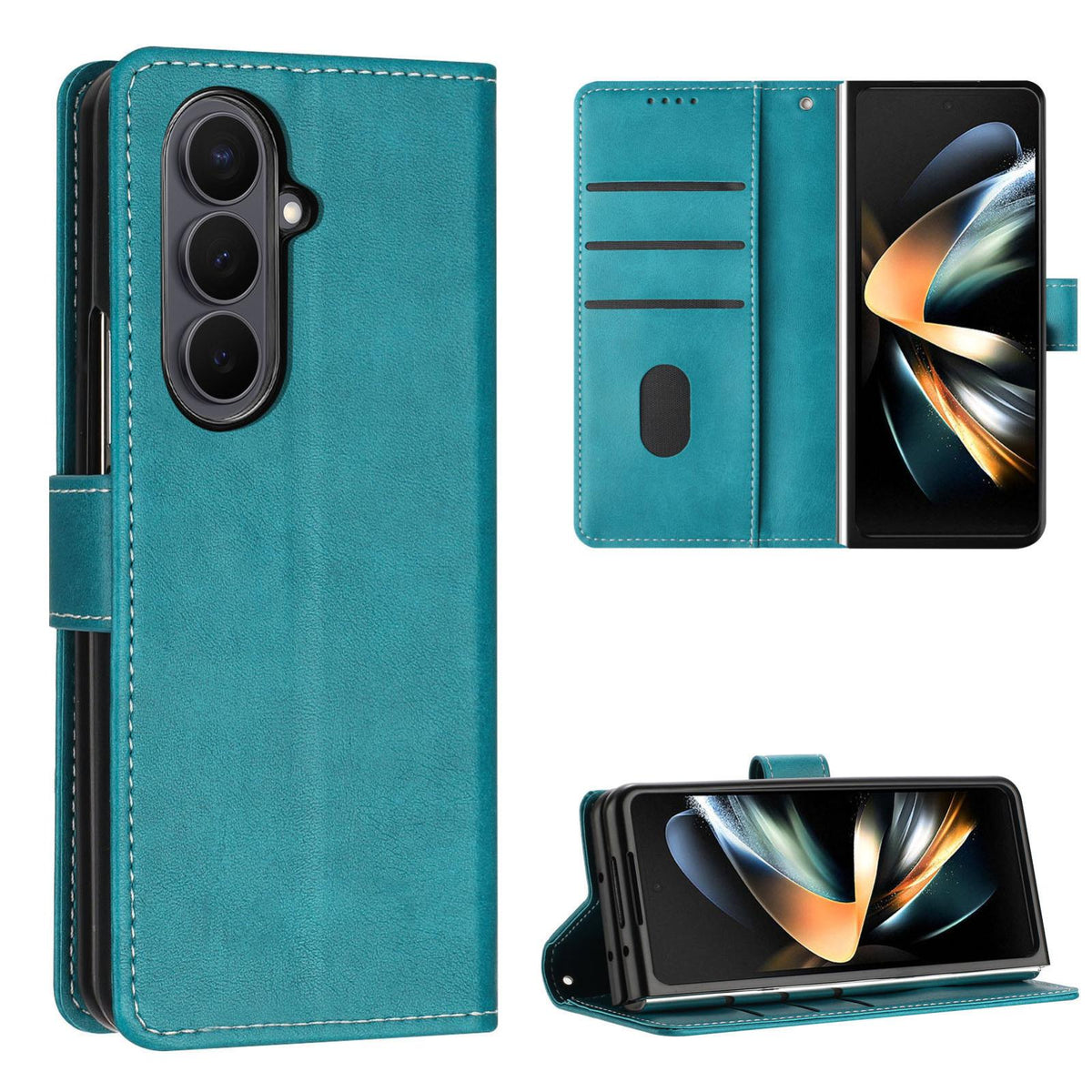 For Galaxy Z Fold8 Ultra 5G Solid Color Calf Texture Folding Leather Phone Case - Green - EDA006874505A