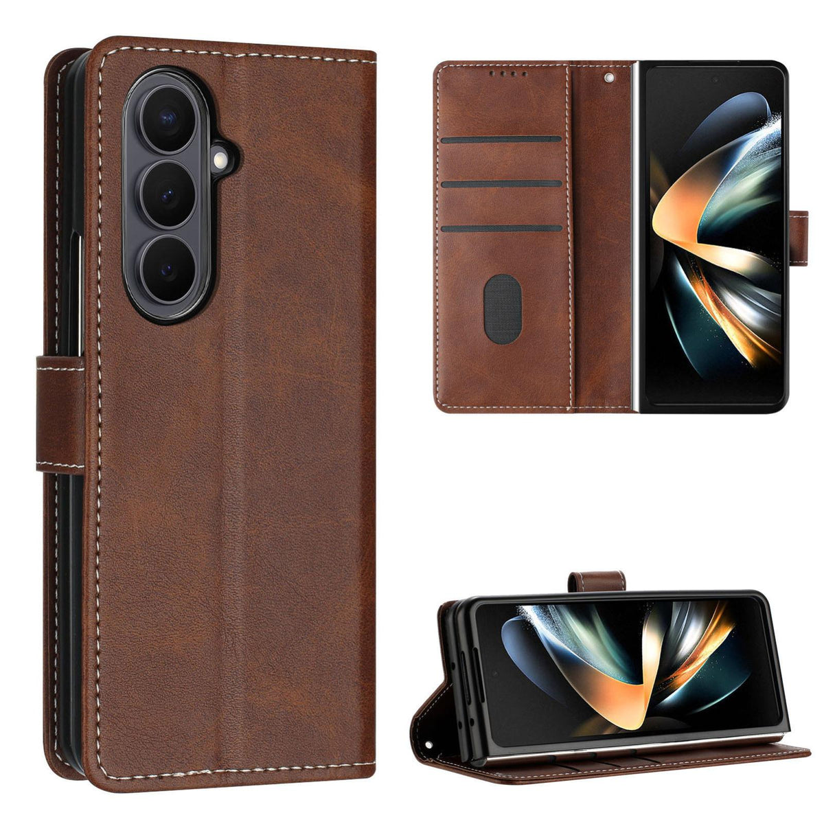 For Galaxy Z Fold8 Ultra 5G Solid Color Calf Texture Folding Leather Phone Case - Dark Brown - EDA006874505B