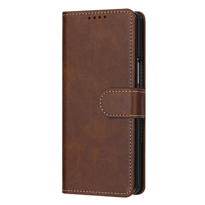 For Galaxy Z Fold8 Ultra 5G Solid Color Calf Texture Folding Leather Phone Case - Dark Brown - EDA006874505B