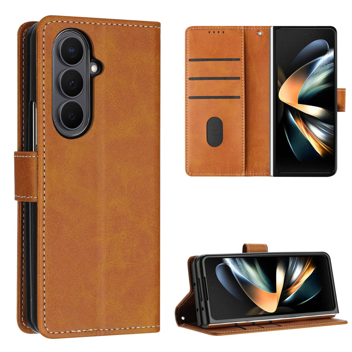 For Galaxy Z Fold8 Ultra 5G Solid Color Calf Texture Folding Leather Phone Case - Light Brown - EDA006874505C