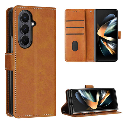For Galaxy Z Fold8 Ultra 5G Solid Color Calf Texture Folding Leather Phone Case - Light Brown - EDA006874505C