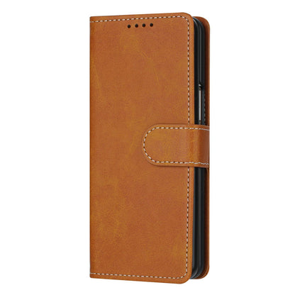 For Galaxy Z Fold8 Ultra 5G Solid Color Calf Texture Folding Leather Phone Case - Light Brown - EDA006874505C