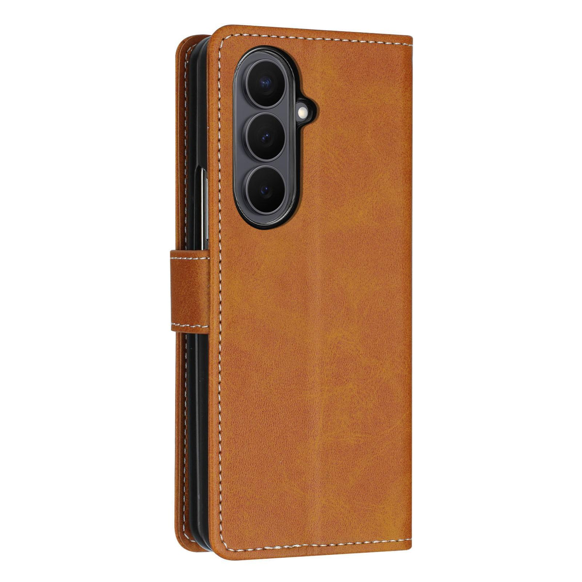 For Galaxy Z Fold8 Ultra 5G Solid Color Calf Texture Folding Leather Phone Case - Light Brown - EDA006874505C