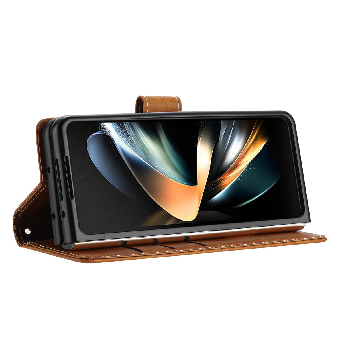 For Galaxy Z Fold8 Ultra 5G Solid Color Calf Texture Folding Leather Phone Case - Light Brown - EDA006874505C