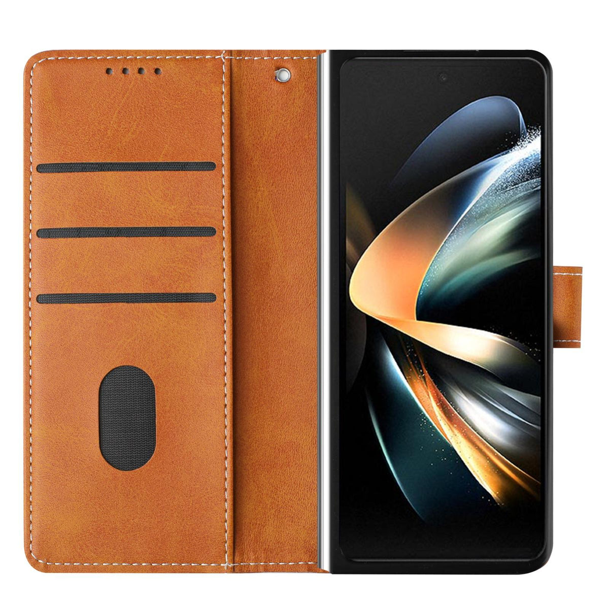 For Galaxy Z Fold8 Ultra 5G Solid Color Calf Texture Folding Leather Phone Case - Light Brown - EDA006874505C