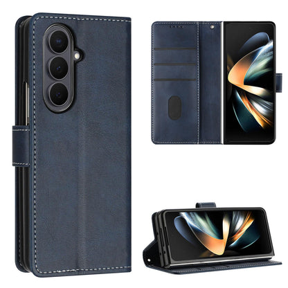 For Galaxy Z Fold8 Ultra 5G Solid Color Calf Texture Folding Leather Phone Case - Dark Blue - EDA006874505D