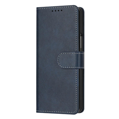 For Galaxy Z Fold8 Ultra 5G Solid Color Calf Texture Folding Leather Phone Case - Dark Blue - EDA006874505D