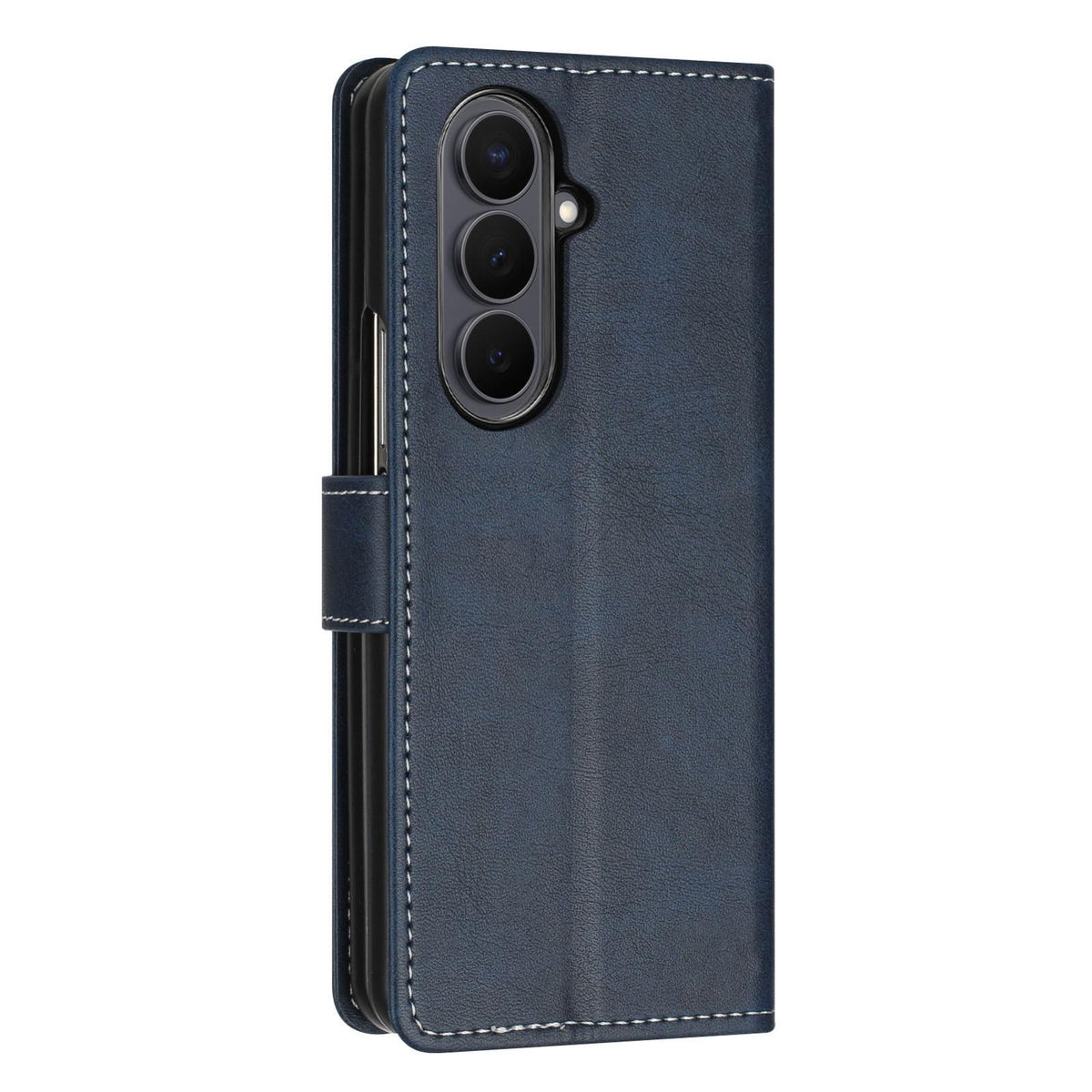 For Galaxy Z Fold8 Ultra 5G Solid Color Calf Texture Folding Leather Phone Case - Dark Blue - EDA006874505D