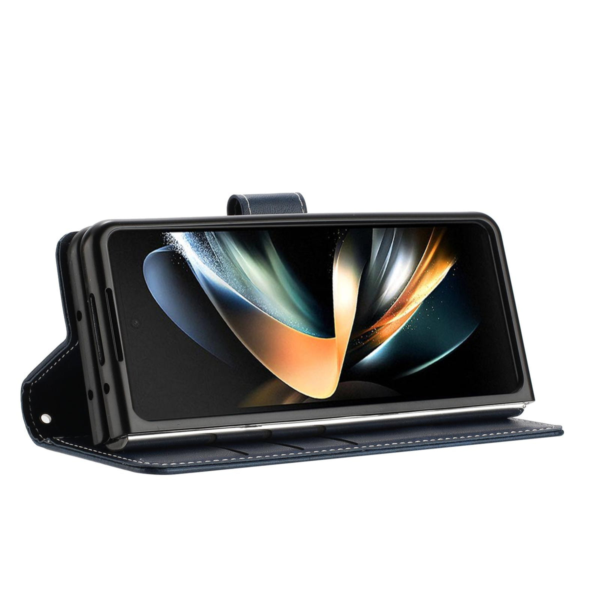 For Galaxy Z Fold8 Ultra 5G Solid Color Calf Texture Folding Leather Phone Case - Dark Blue - EDA006874505D
