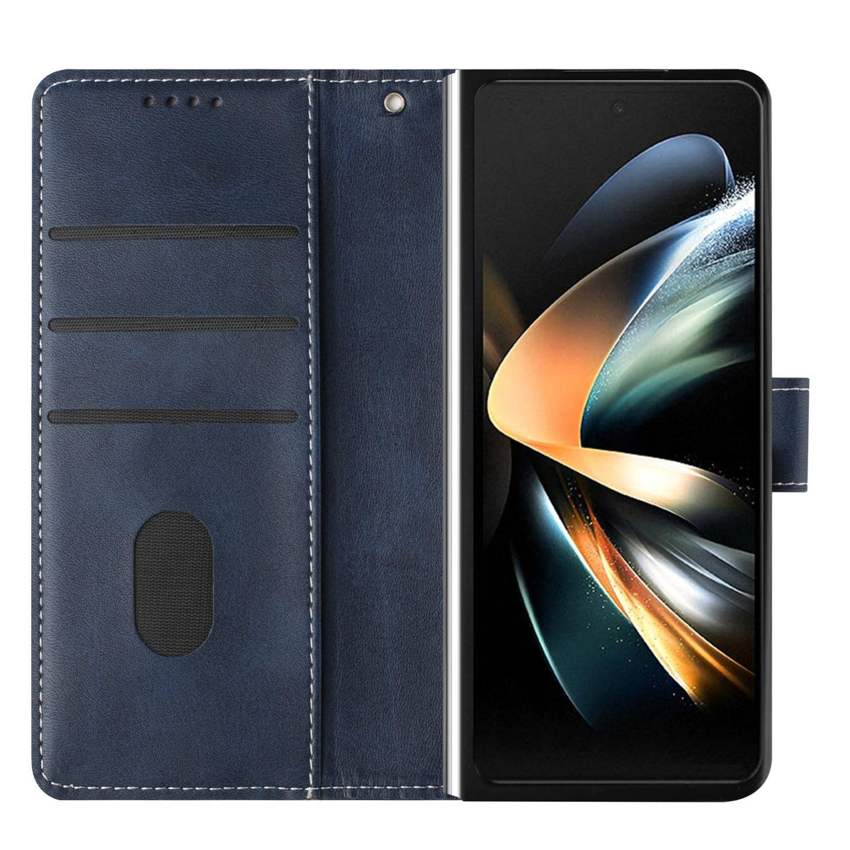 For Galaxy Z Fold8 Ultra 5G Solid Color Calf Texture Folding Leather Phone Case - Dark Blue - EDA006874505D