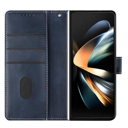 For Galaxy Z Fold8 Ultra 5G Solid Color Calf Texture Folding Leather Phone Case - Dark Blue - EDA006874505D