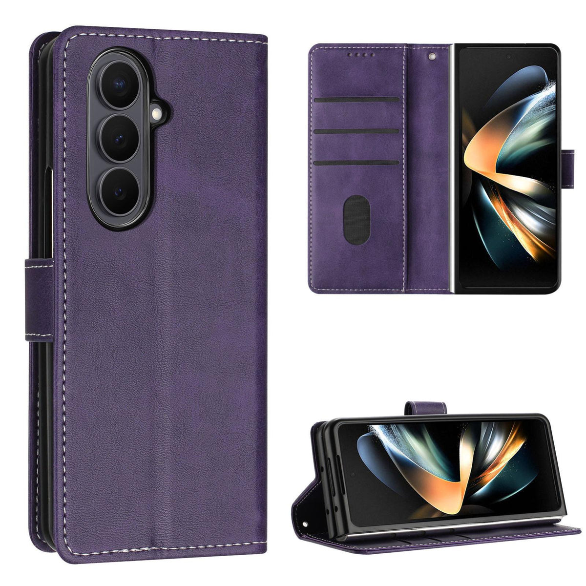 For Galaxy Z Fold8 Ultra 5G Solid Color Calf Texture Folding Leather Phone Case - Purple - EDA006874505E
