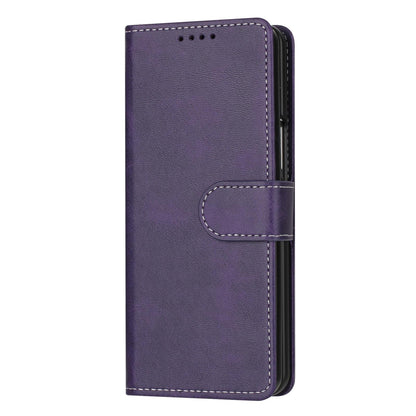 For Galaxy Z Fold8 Ultra 5G Solid Color Calf Texture Folding Leather Phone Case - Purple - EDA006874505E