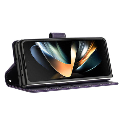For Galaxy Z Fold8 Ultra 5G Solid Color Calf Texture Folding Leather Phone Case - Purple - EDA006874505E