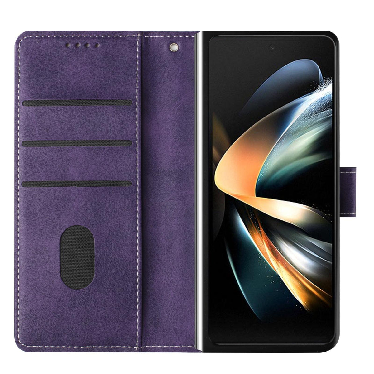 For Galaxy Z Fold8 Ultra 5G Solid Color Calf Texture Folding Leather Phone Case - Purple - EDA006874505E