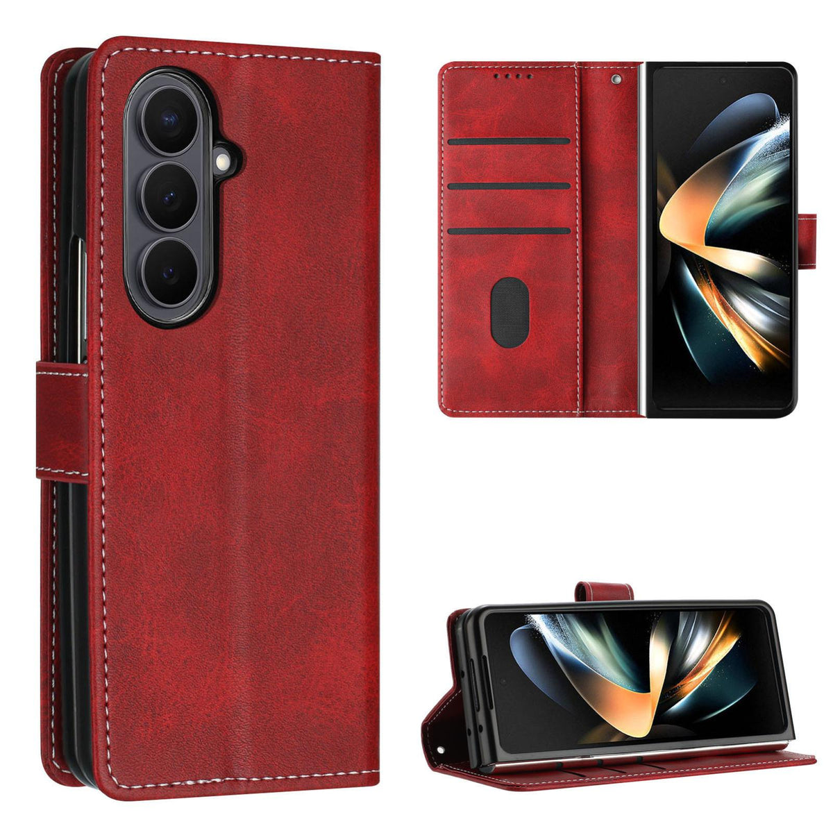For Galaxy Z Fold8 Ultra 5G Solid Color Calf Texture Folding Leather Phone Case - Red - EDA006874505F