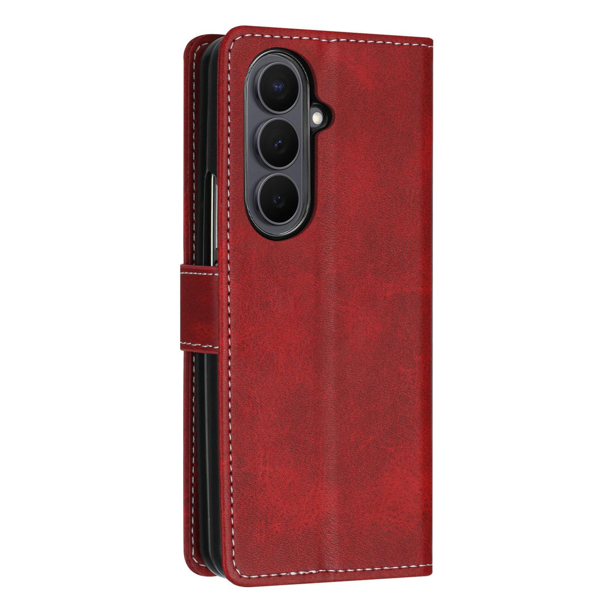 For Galaxy Z Fold8 Ultra 5G Solid Color Calf Texture Folding Leather Phone Case - Red - EDA006874505F