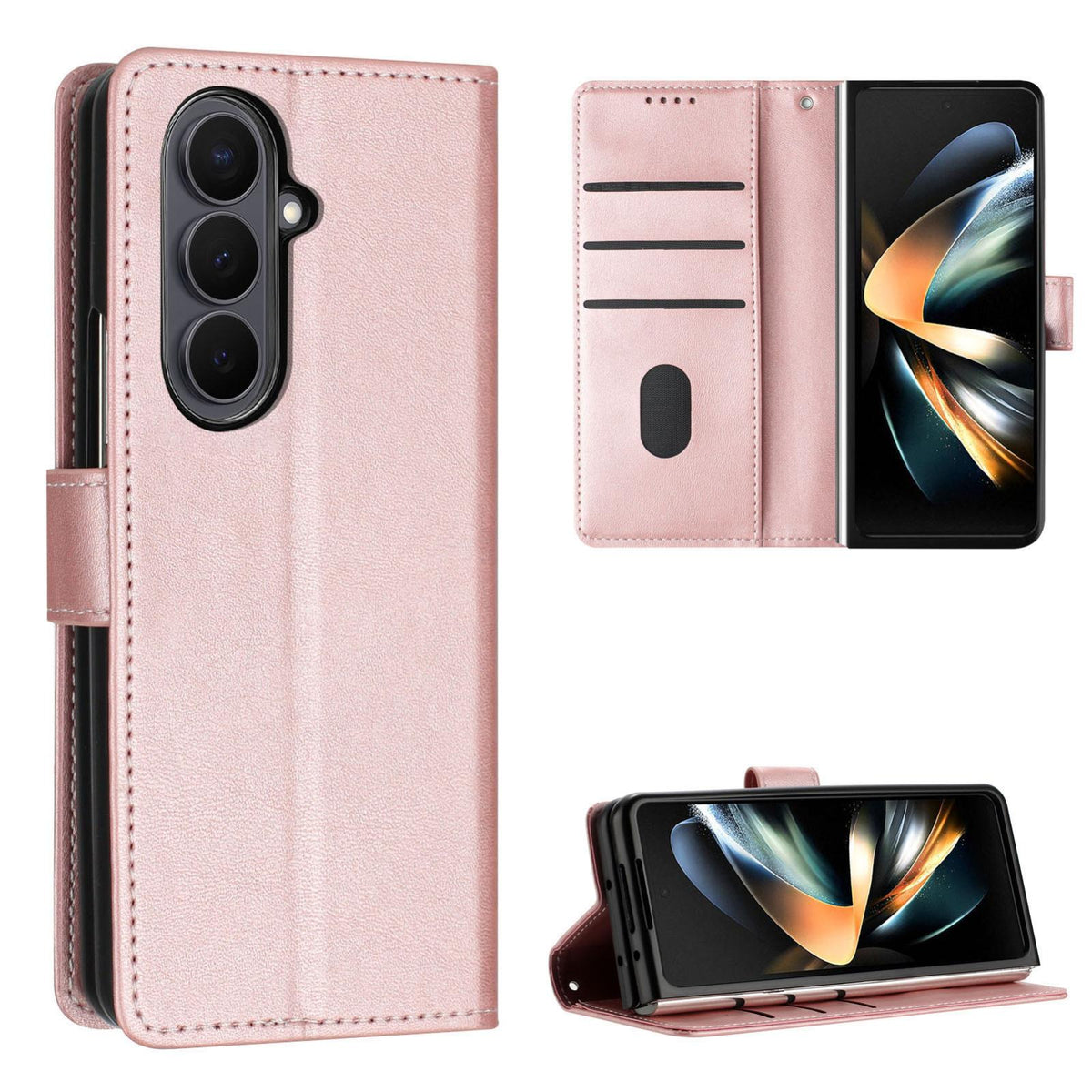 For Galaxy Z Fold8 Ultra 5G Solid Color Calf Texture Folding Leather Phone Case - Rose Gold - EDA006874505G