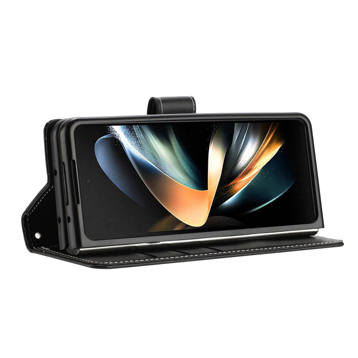For Galaxy Z Fold8 Ultra 5G Solid Color Calf Texture Folding Leather Phone Case - Black - EDA006874505H