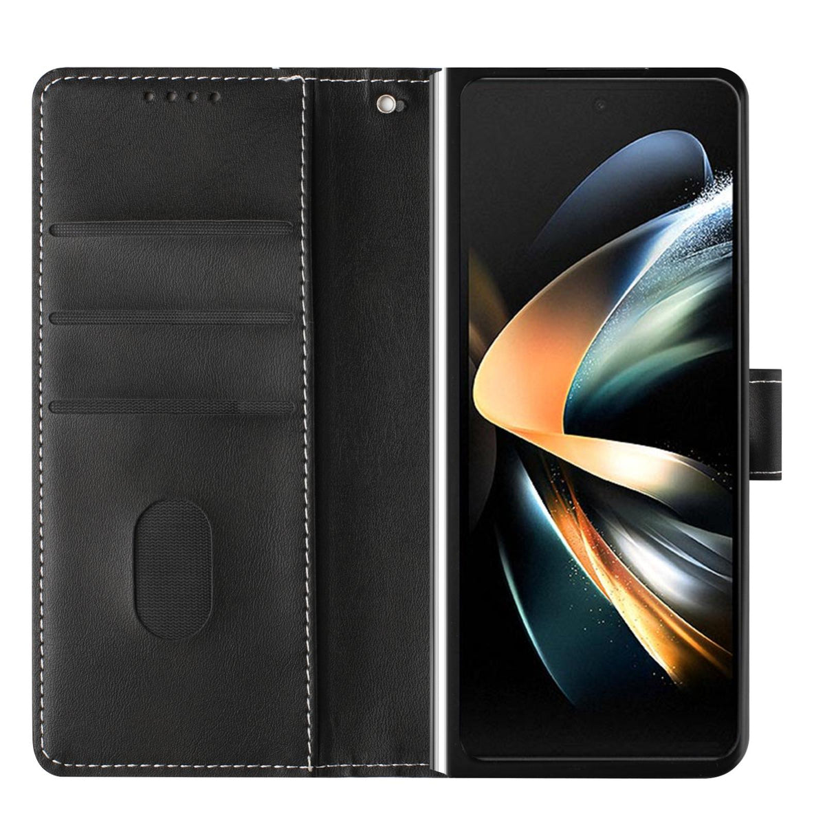 For Galaxy Z Fold8 Ultra 5G Solid Color Calf Texture Folding Leather Phone Case - Black - EDA006874505H