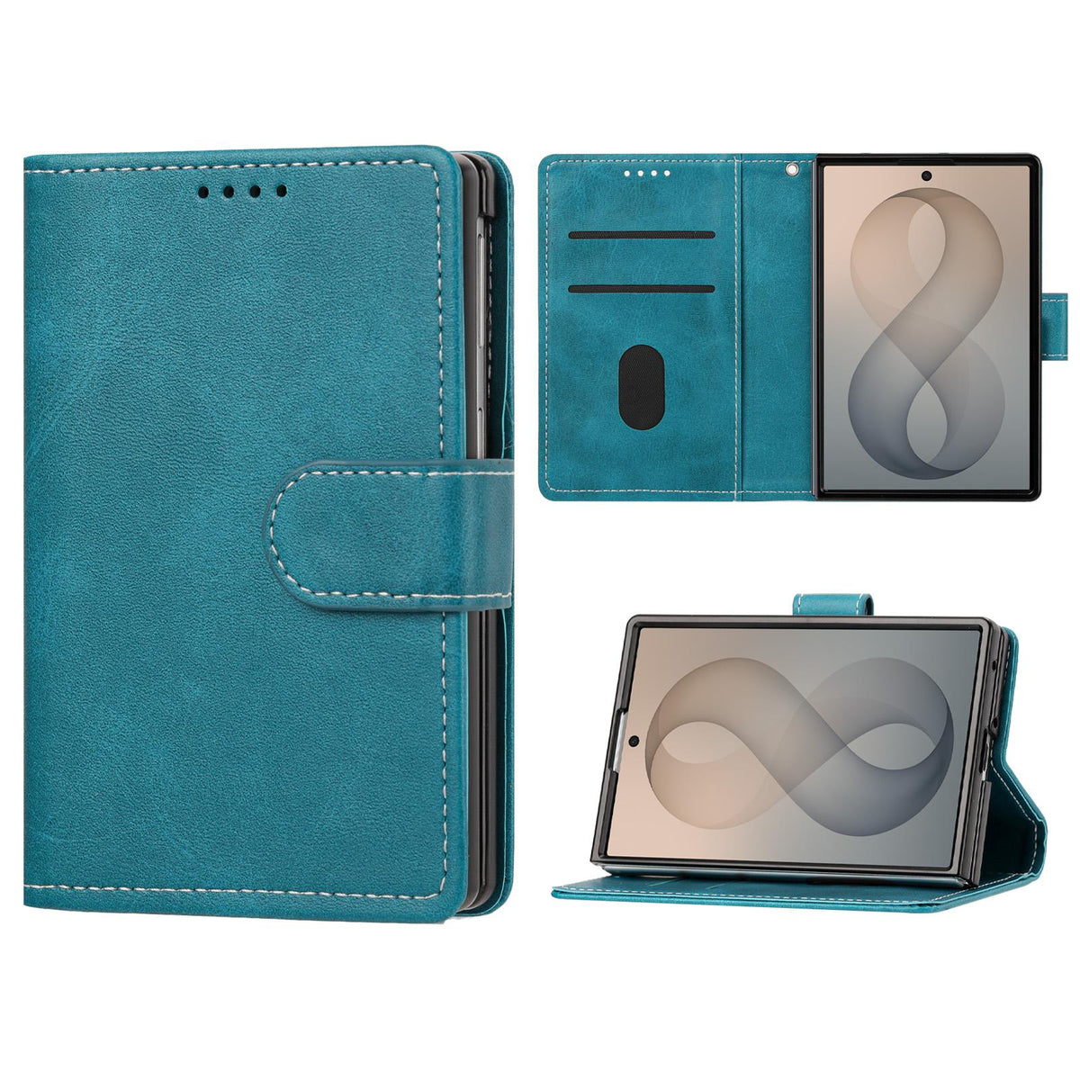 For Galaxy Z Fold8 5G Solid Color Calf Texture Folding Leather Phone Case - Green - EDA006874506A
