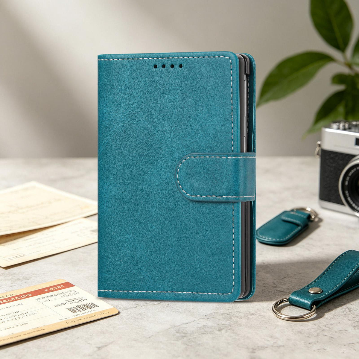 For Galaxy Z Fold8 5G Solid Color Calf Texture Folding Leather Phone Case - Green - EDA006874506A