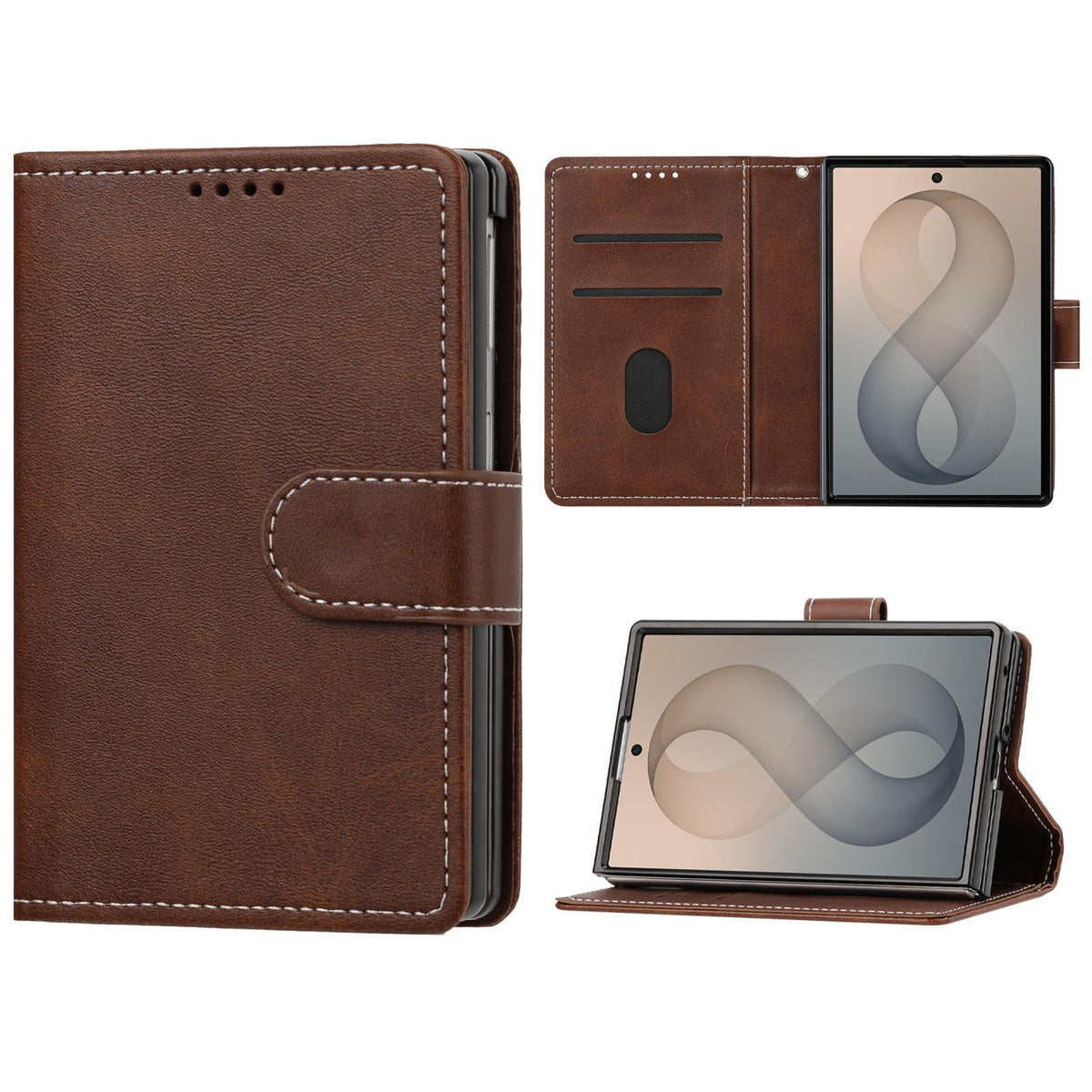 For Galaxy Z Fold8 5G Solid Color Calf Texture Folding Leather Phone Case - Dark Brown - EDA006874506B