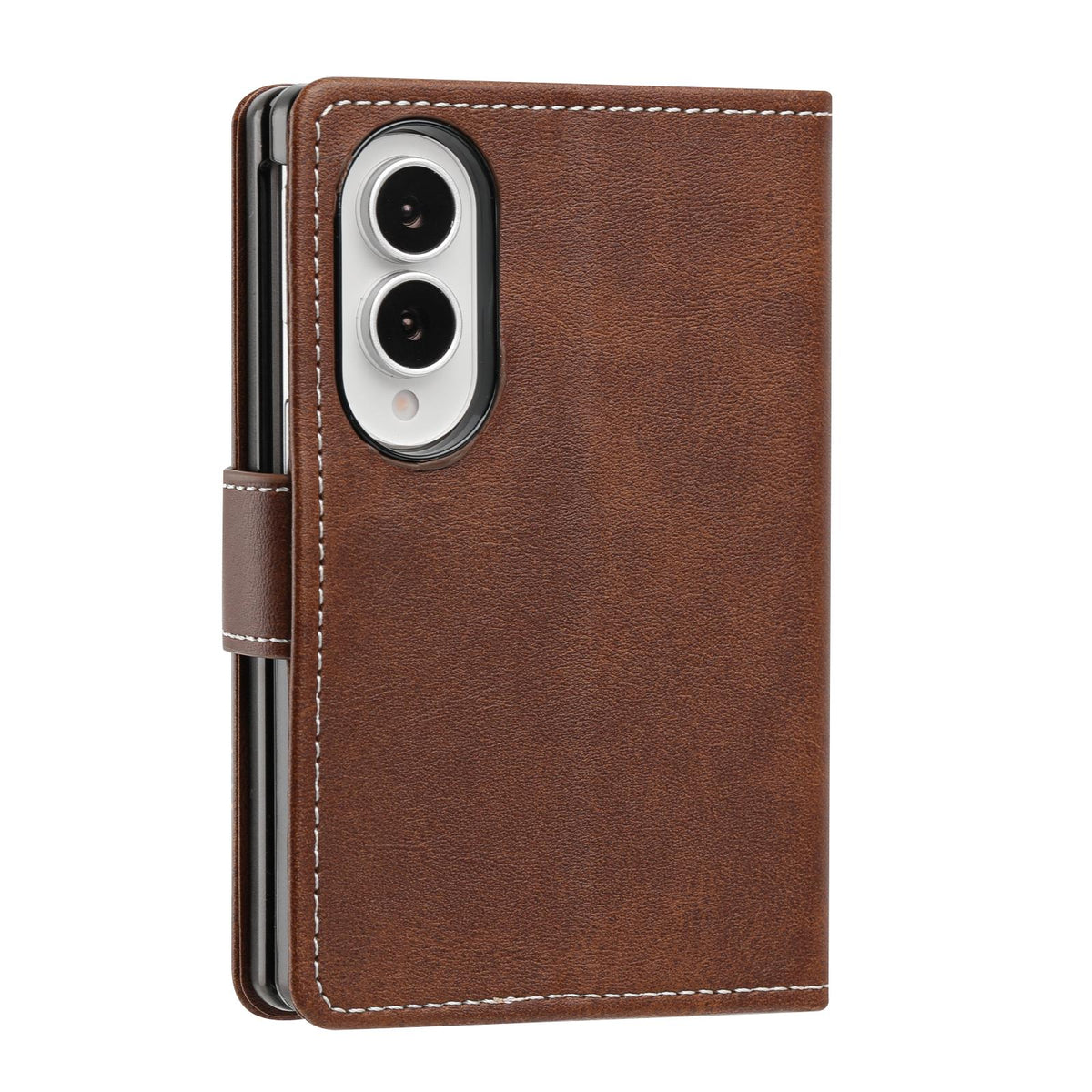 For Galaxy Z Fold8 5G Solid Color Calf Texture Folding Leather Phone Case - Dark Brown - EDA006874506B