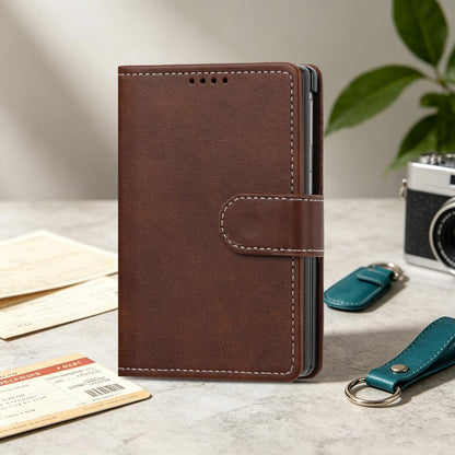 For Galaxy Z Fold8 5G Solid Color Calf Texture Folding Leather Phone Case - Dark Brown - EDA006874506B