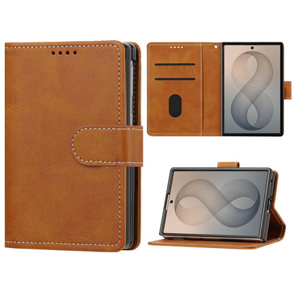 For Galaxy Z Fold8 5G Solid Color Calf Texture Folding Leather Phone Case - Light Brown - EDA006874506C