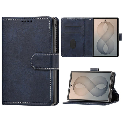 For Galaxy Z Fold8 5G Solid Color Calf Texture Folding Leather Phone Case - Dark Blue - EDA006874506D