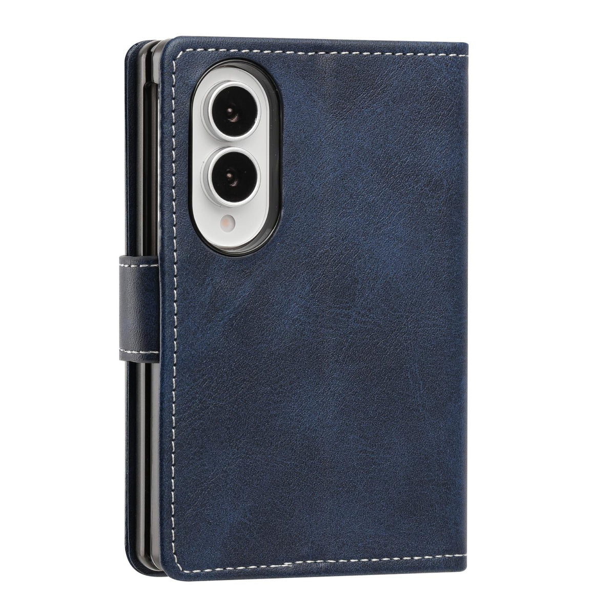 For Galaxy Z Fold8 5G Solid Color Calf Texture Folding Leather Phone Case - Dark Blue - EDA006874506D