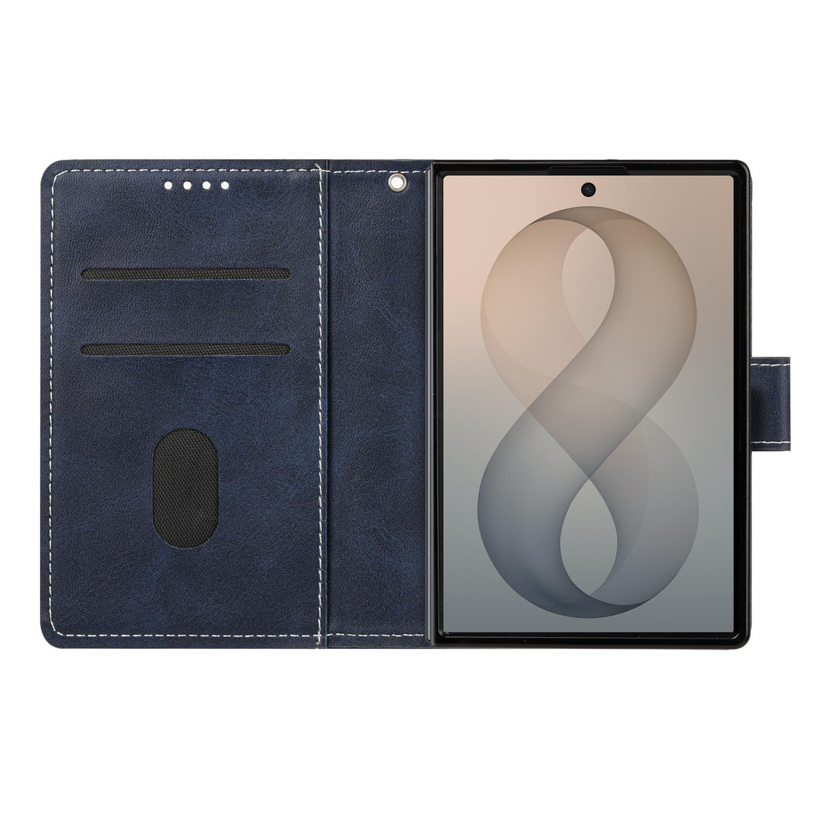 For Galaxy Z Fold8 5G Solid Color Calf Texture Folding Leather Phone Case - Dark Blue - EDA006874506D