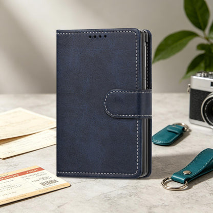 For Galaxy Z Fold8 5G Solid Color Calf Texture Folding Leather Phone Case - Dark Blue - EDA006874506D
