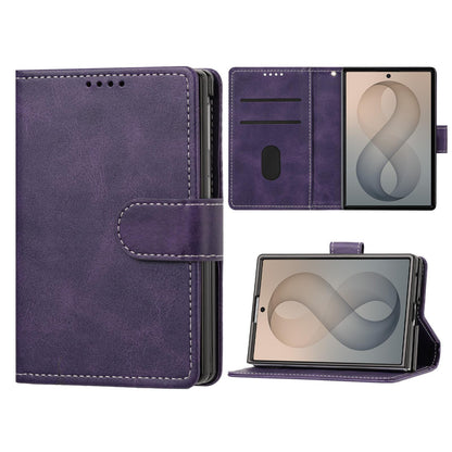 For Galaxy Z Fold8 5G Solid Color Calf Texture Folding Leather Phone Case - Purple - EDA006874506E