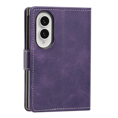 For Galaxy Z Fold8 5G Solid Color Calf Texture Folding Leather Phone Case - Purple - EDA006874506E