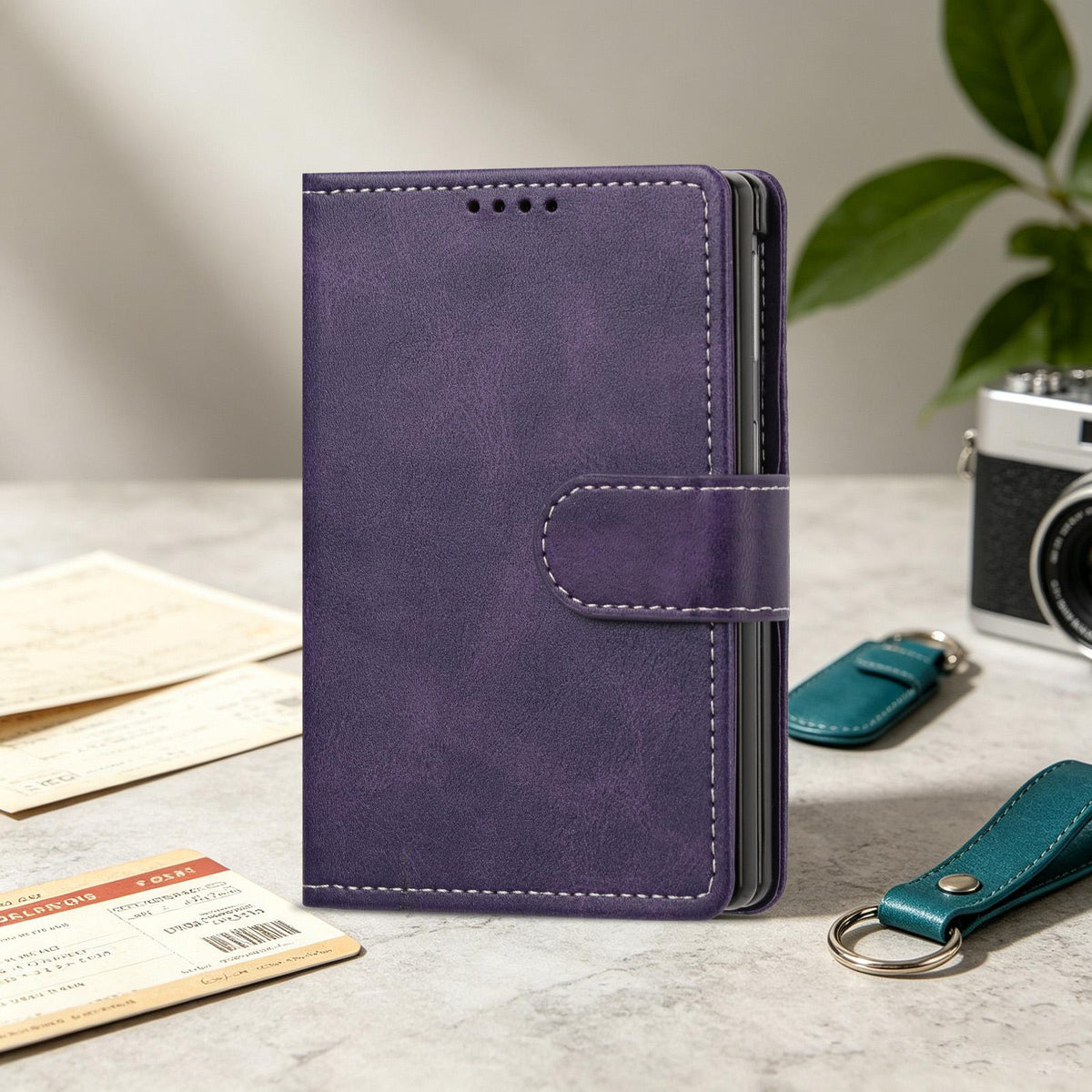 For Galaxy Z Fold8 5G Solid Color Calf Texture Folding Leather Phone Case - Purple - EDA006874506E