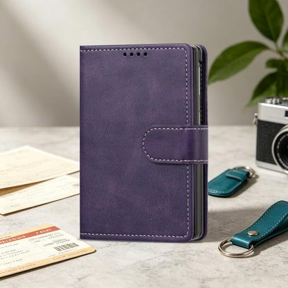 For Galaxy Z Fold8 5G Solid Color Calf Texture Folding Leather Phone Case - Purple - EDA006874506E