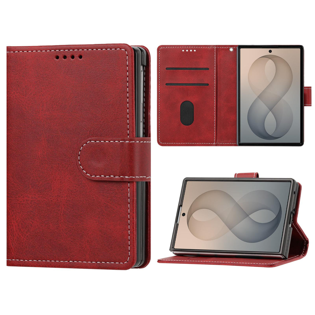 For Galaxy Z Fold8 5G Solid Color Calf Texture Folding Leather Phone Case - Red - EDA006874506F