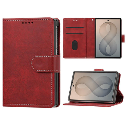 For Galaxy Z Fold8 5G Solid Color Calf Texture Folding Leather Phone Case - Red - EDA006874506F