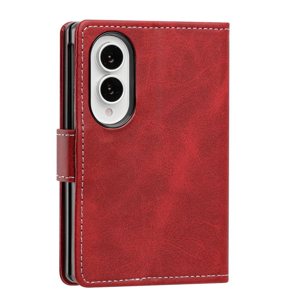 For Galaxy Z Fold8 5G Solid Color Calf Texture Folding Leather Phone Case - Red - EDA006874506F