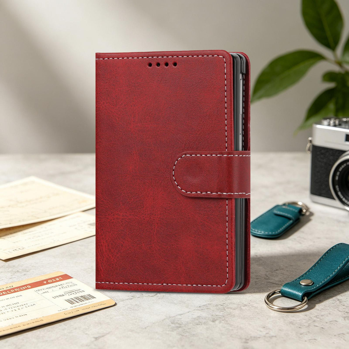 For Galaxy Z Fold8 5G Solid Color Calf Texture Folding Leather Phone Case - Red - EDA006874506F